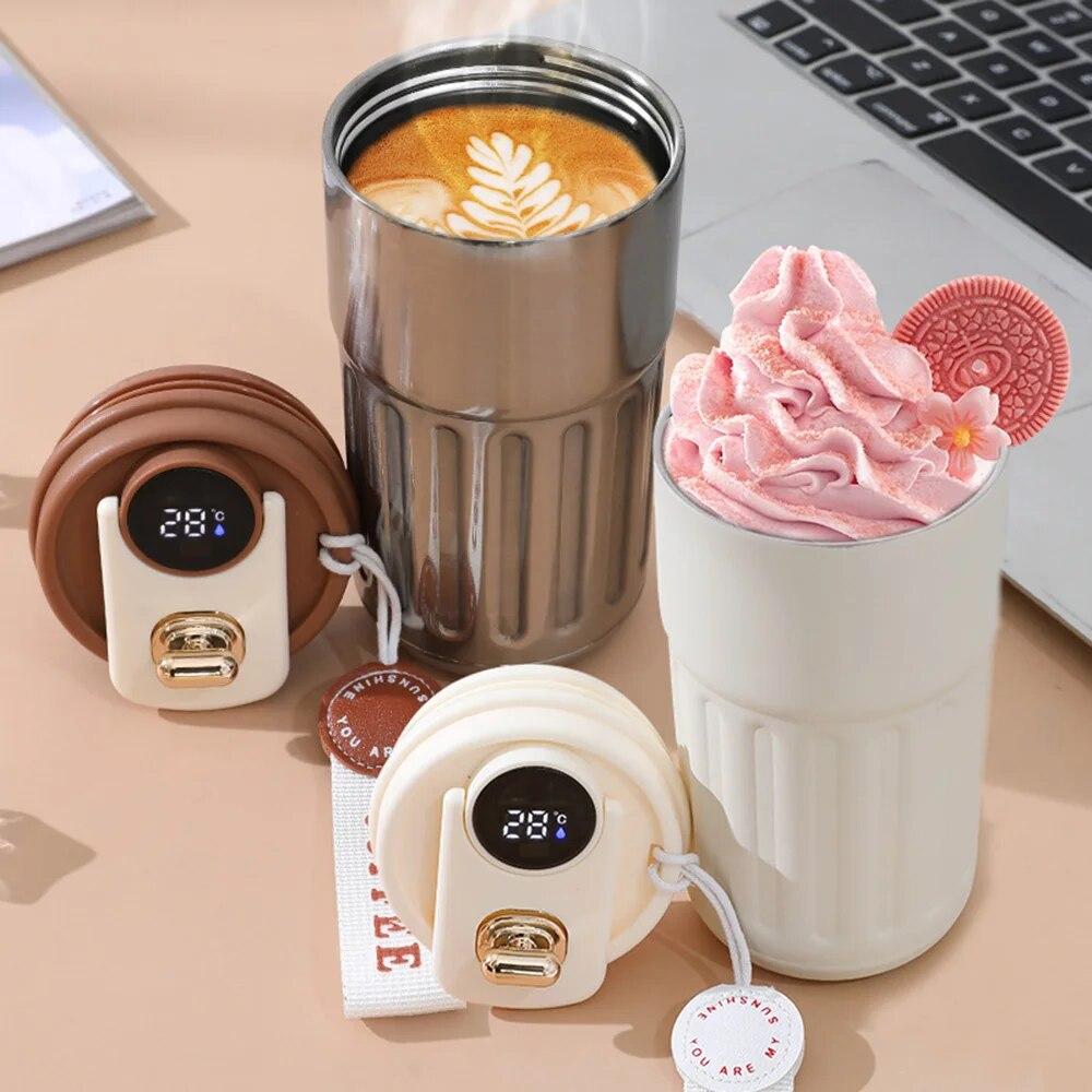 Elegant Insulated Mug LED Smart Temperature Display Keep Cold Insulated Coffee Milk Mug 450ml Large Capacity Stainless Steel