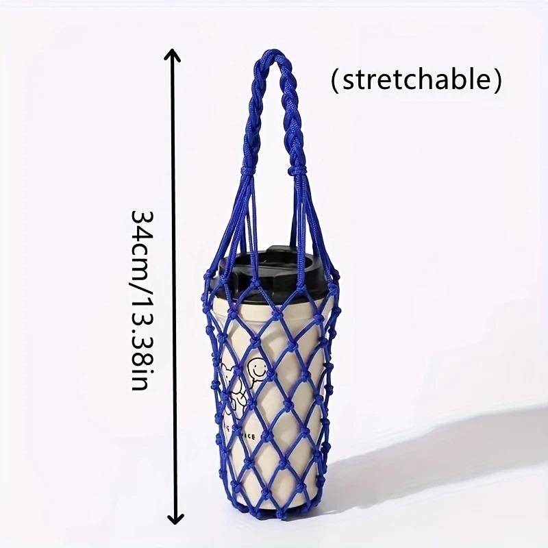 Foldable Woven Water Bottle Bags Hollow Out Net Bag Cup Cover Handmade Woven Water Cup Bag Multi Purpose Small Item Storage Bag