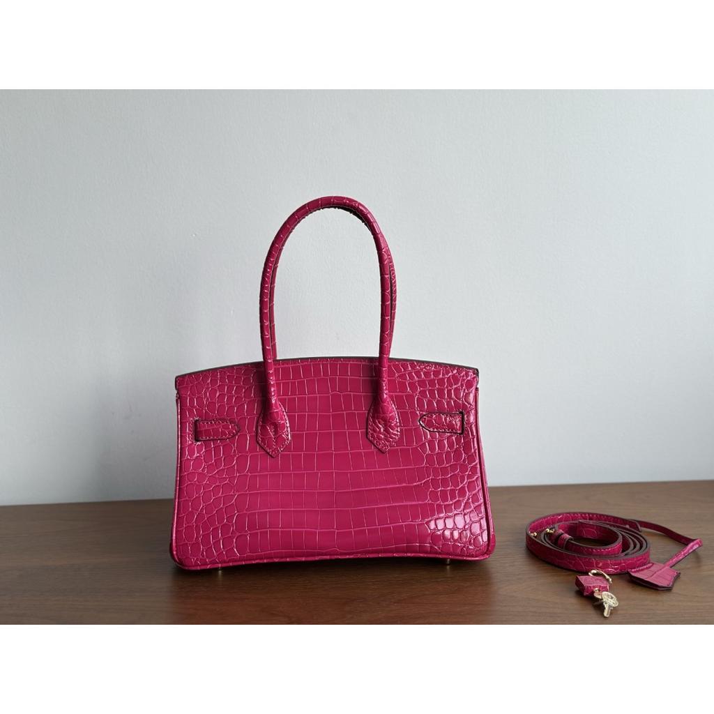 Popular Crocodile Pattern Horizontal Plate Platinum 30cm Genuine Leather Women's Bag, European and American Fashion Cowhide Large Bag, Commuter