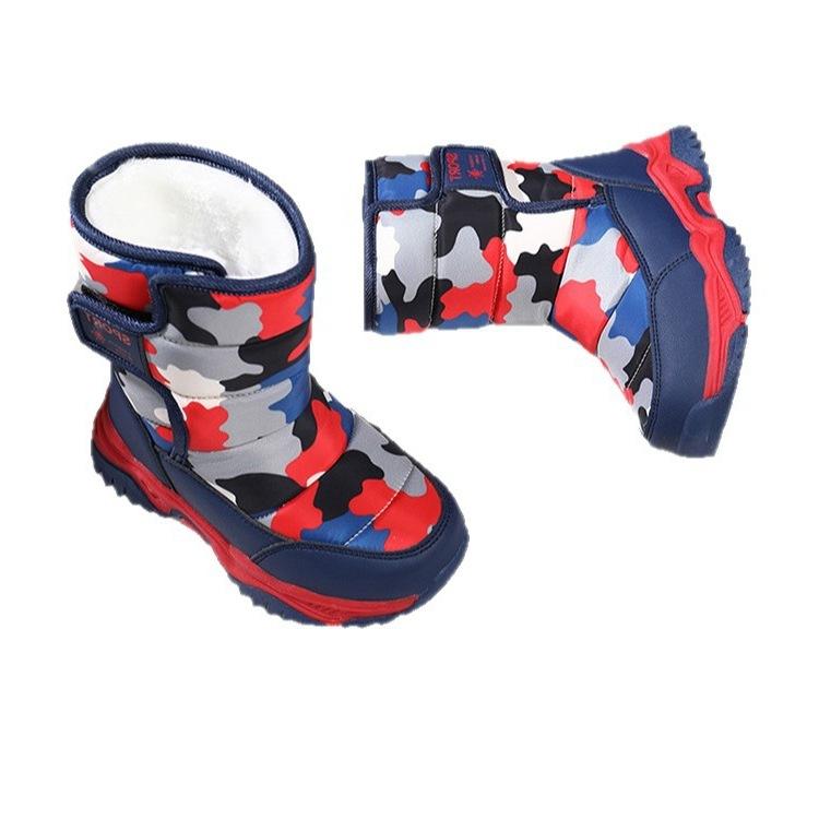 Children's cotton boots, boys' and girls' winter boots, fleece-lined and thickened for warmth, waterproof, suitable for older children, and featuring