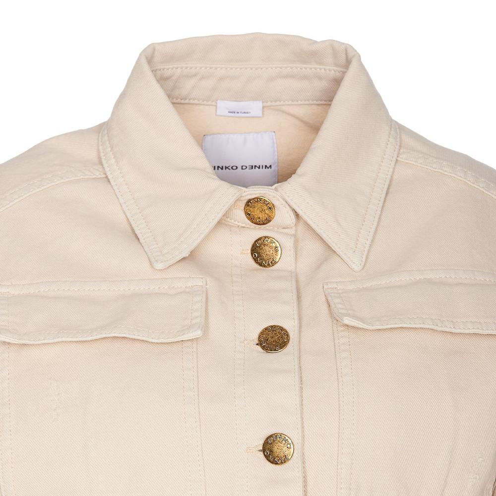 Pinko Metallic Patchwork Short Casual Denim Jacket Women Jackets Beige 102944A1MR-CH7
