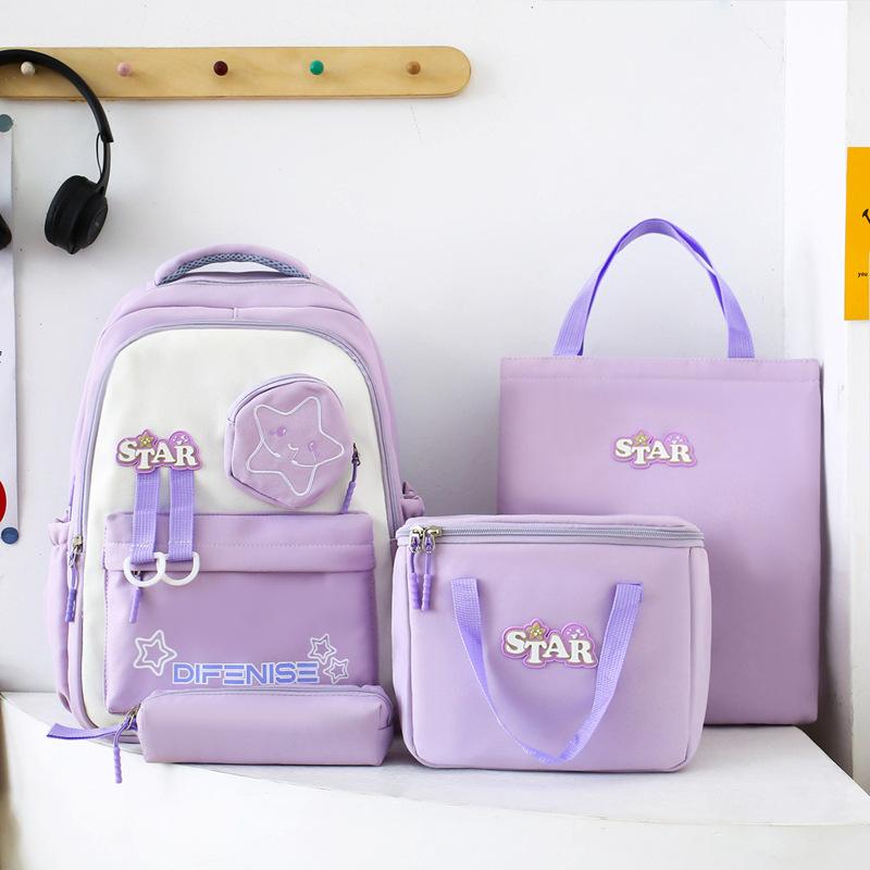 Backpack for Primary and Secondary School Students' School Bag New Fashionable and Trendy Insulated Meal Bag Large Capacity Four Piece Set