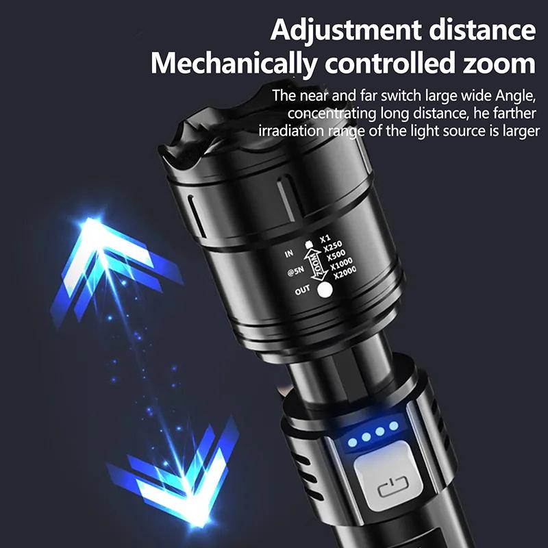 Ultra Bright Lantern Super Powerful Led Flashlight Zoom Tactical Torch Built-In Battery Usb Rechargeable Waterproof Lamp