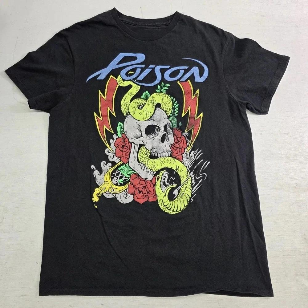 Poison Bret Michaels 80's Glam Rock Band Black Skull Snake T-Shirt KK2712