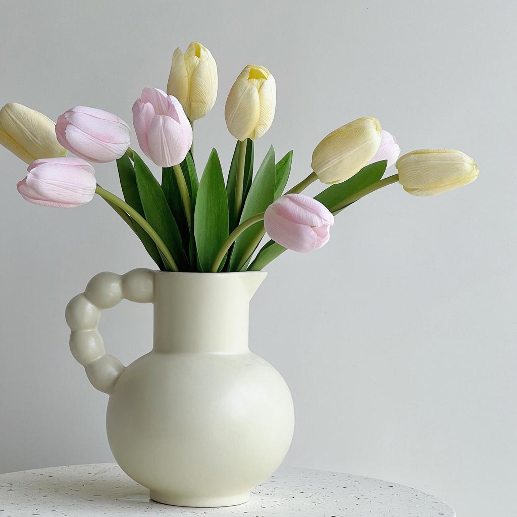 7Pcs Realistic Pink Artificial Tulips Flowers Real Touch Artificial Tulips Bouquet Spring Decoration Flowers DIY Wedding Bouquet