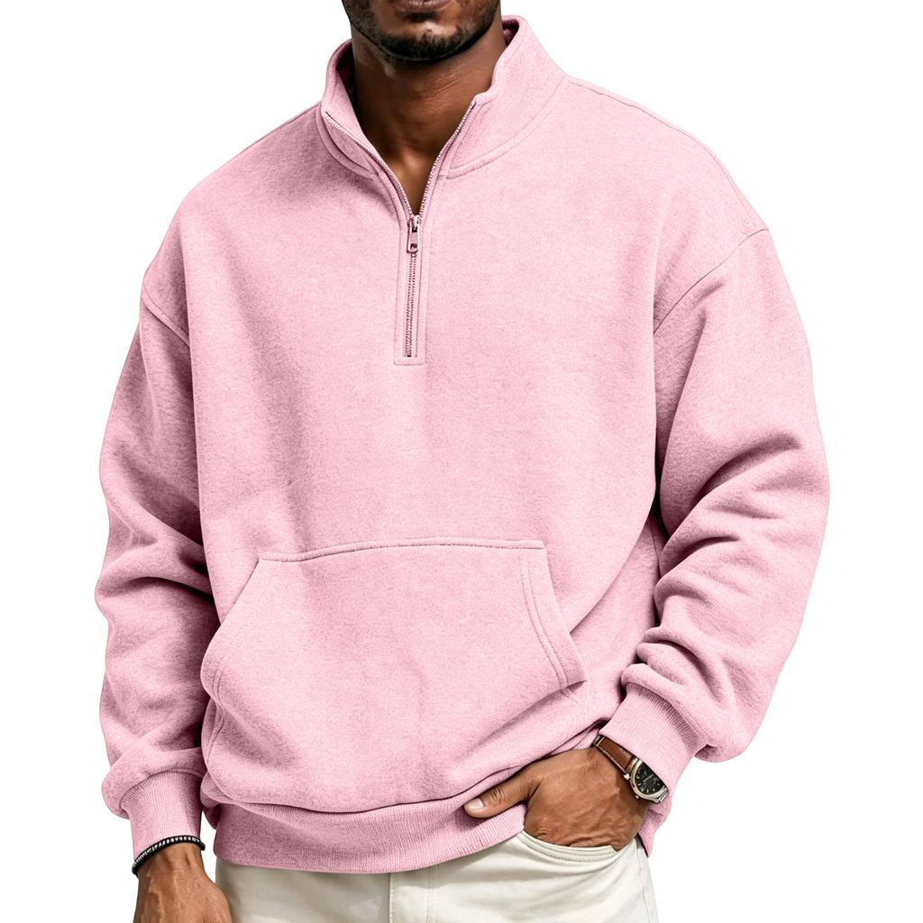 Chaqueta Deportiva con Cremallera y Forro para Hombre, Sudadera Casual de Manga Larga con Cuello Alto y Bolsillos