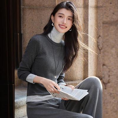 Bailuyu Damen Colorblock High-Neck Strickpullover
