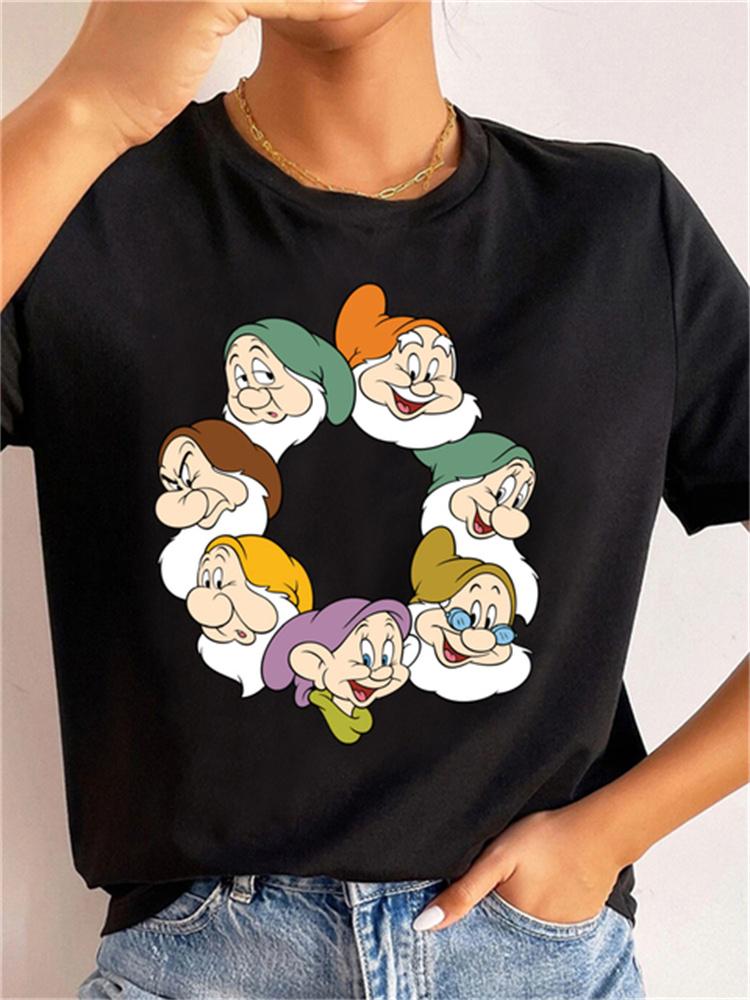 MINISO Disney Princess Women Clothes Snow White and The Seven Dwarfs Womens Trend Harajuku Short Sleeves Tshirt Cute