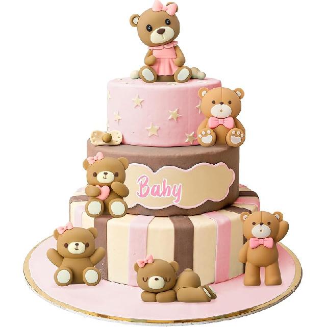 6 Pcs 3D Bear Cake Toppers Bear Cake Decorations Baby Shower Party Favors Home Ornaments for Baby Shower Birthday Party Cake Supplies Boys Girl