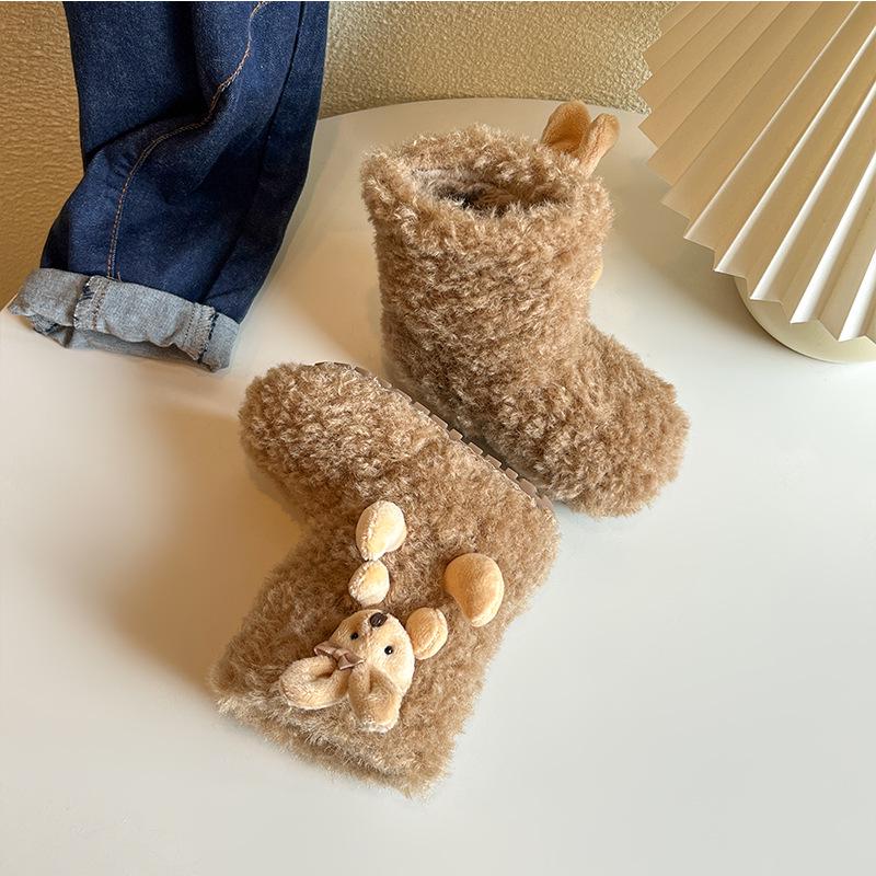 Korean Style Girls' Fashionable Fur Boots - Cute Princess Snow Boots with Soft Soles and Thick Warm Cotton