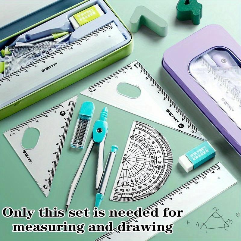 7-piece Set of Ruler, Triangle Ruler, Protractor, Compass, Student Stationery, Back To School Math Supplies