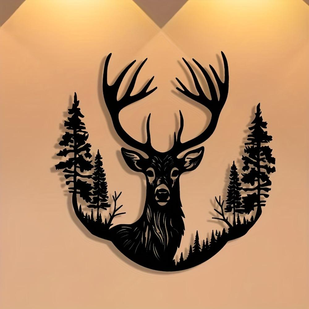 1pc Metal Deer Head Wall Art, Christmas Minimalist Plaque for Office Living Room Bedroom Patio Kitchen Garden Cafe Shop Lobby