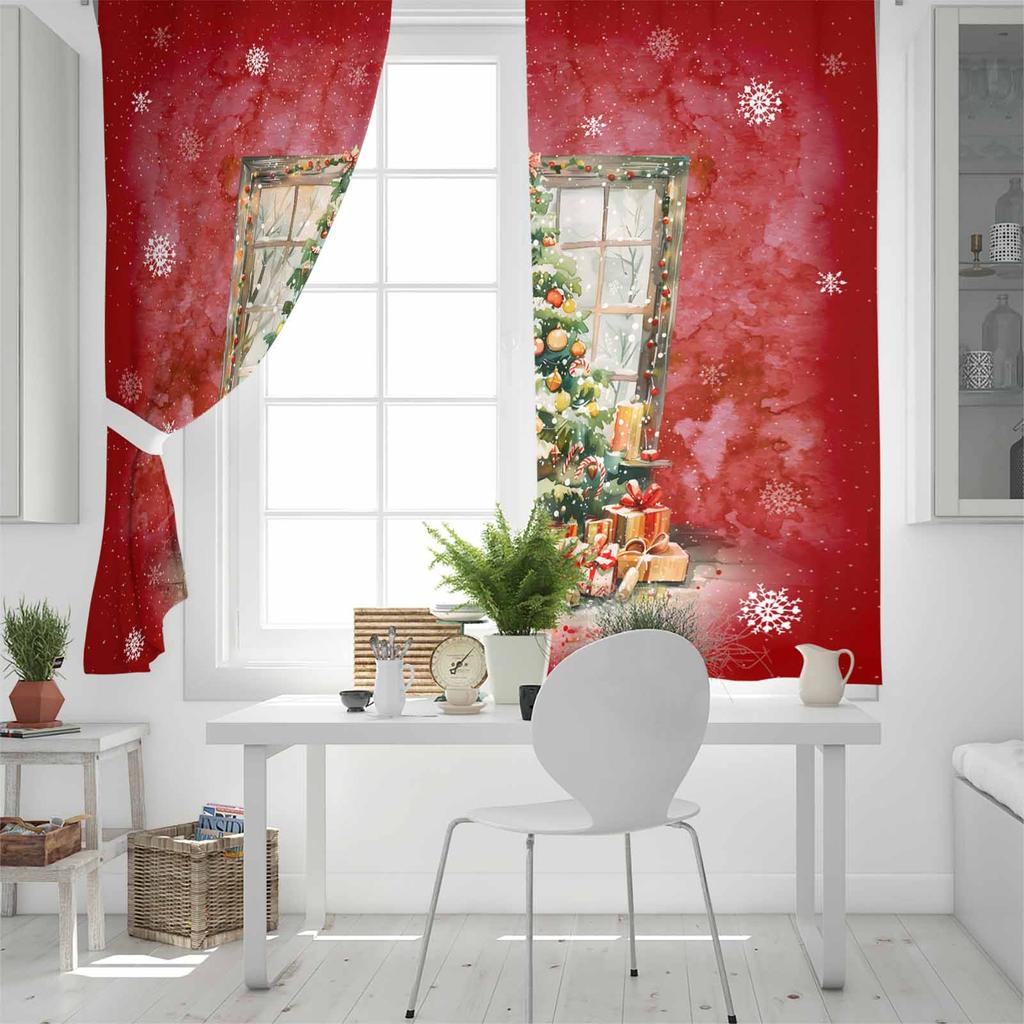 Julgran Present Frukt Akvarell Snöflinga Mörkläggningsgardiner För Vardagsrum Sovrum Fönsterbehandling Persienner Kök Draperier