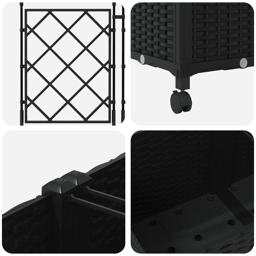 Planter with Trellis and Wheels 2 Pcs Black PP