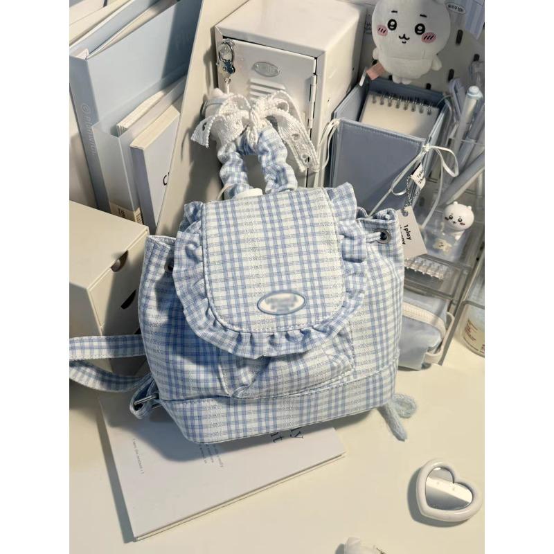 Синий кружевной рюкзак в клетку женский новый милый рюкзак с оборками в студенческом стиле сумка для поездок