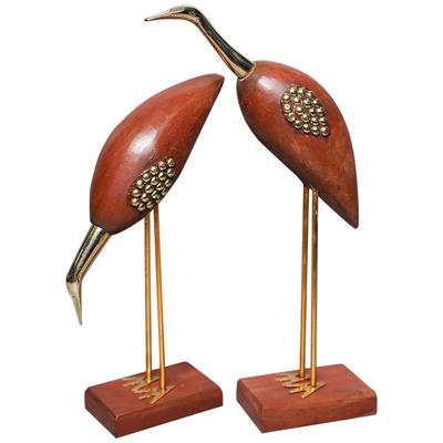 Antike Dekorative Saras Schwan Kranich Liebesvögel Holzfigur für Heimdeko Set mit 2, Größe:- Groß(5 x 9 x 29cm) & Klein (5 x 9 x 20 cm)