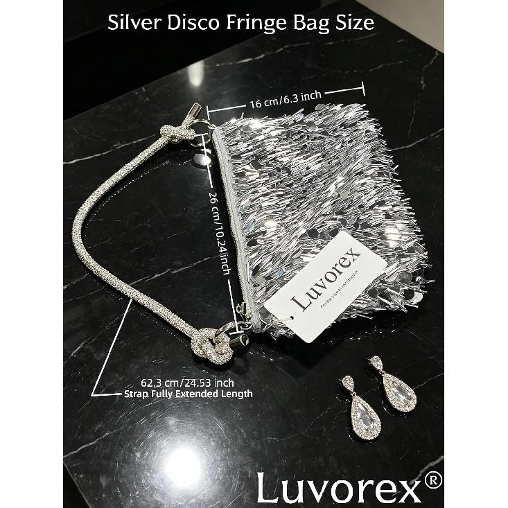 Silver Sequin Fringe Clutch Purse for Women, Evening Bag