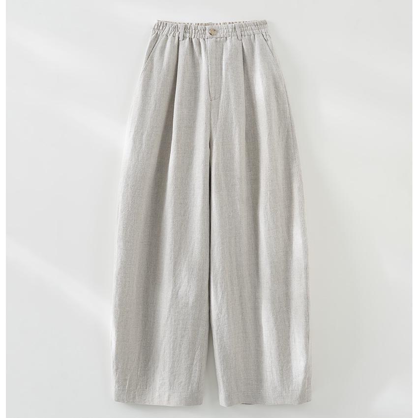 Women s Linen Wide-Leg High-End Curve Pants, Breathable Elastic Waist, Spring/Summer Style Small (S)