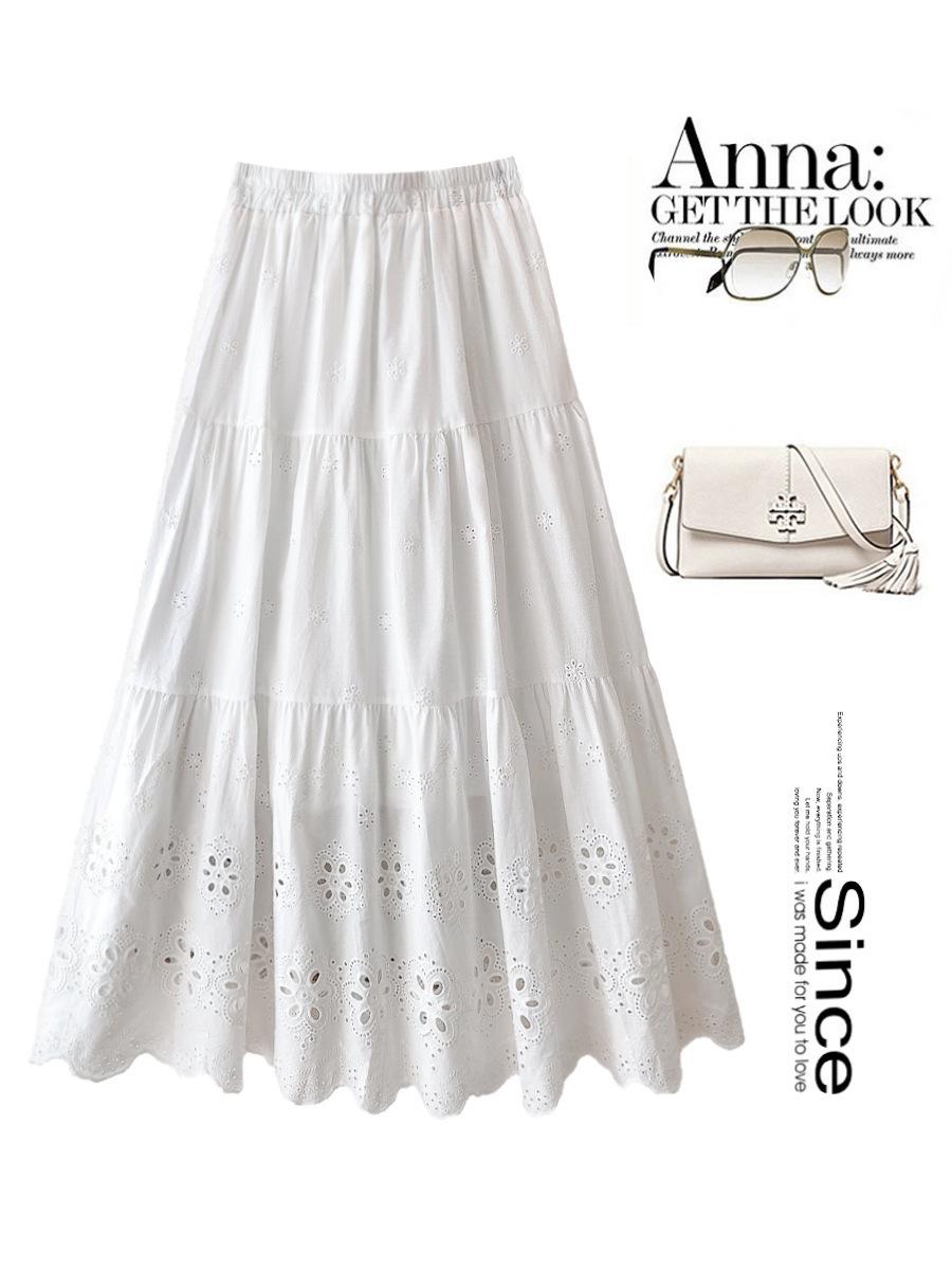 

Нежная и милая юбка А-образного силуэта с вышивкой, белая юбка, весна-лето 2025, новинка, юбка средней и длинной длины с высокой талией One Size