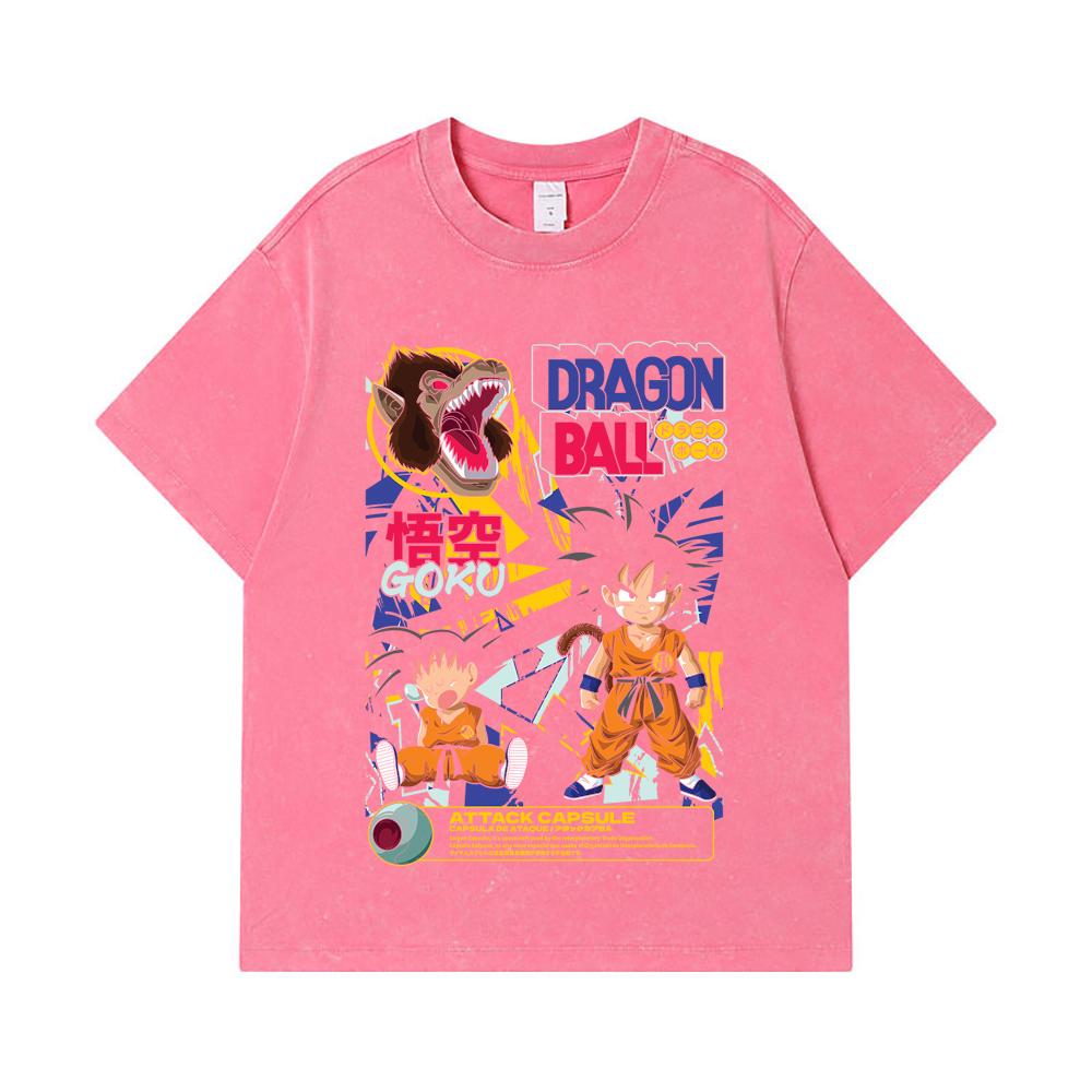 275 GSM Washed T-shirts 100% Cotton Dragon Ball V40 Goku Capsule Print Unisex Heavy Cotton T Shirt