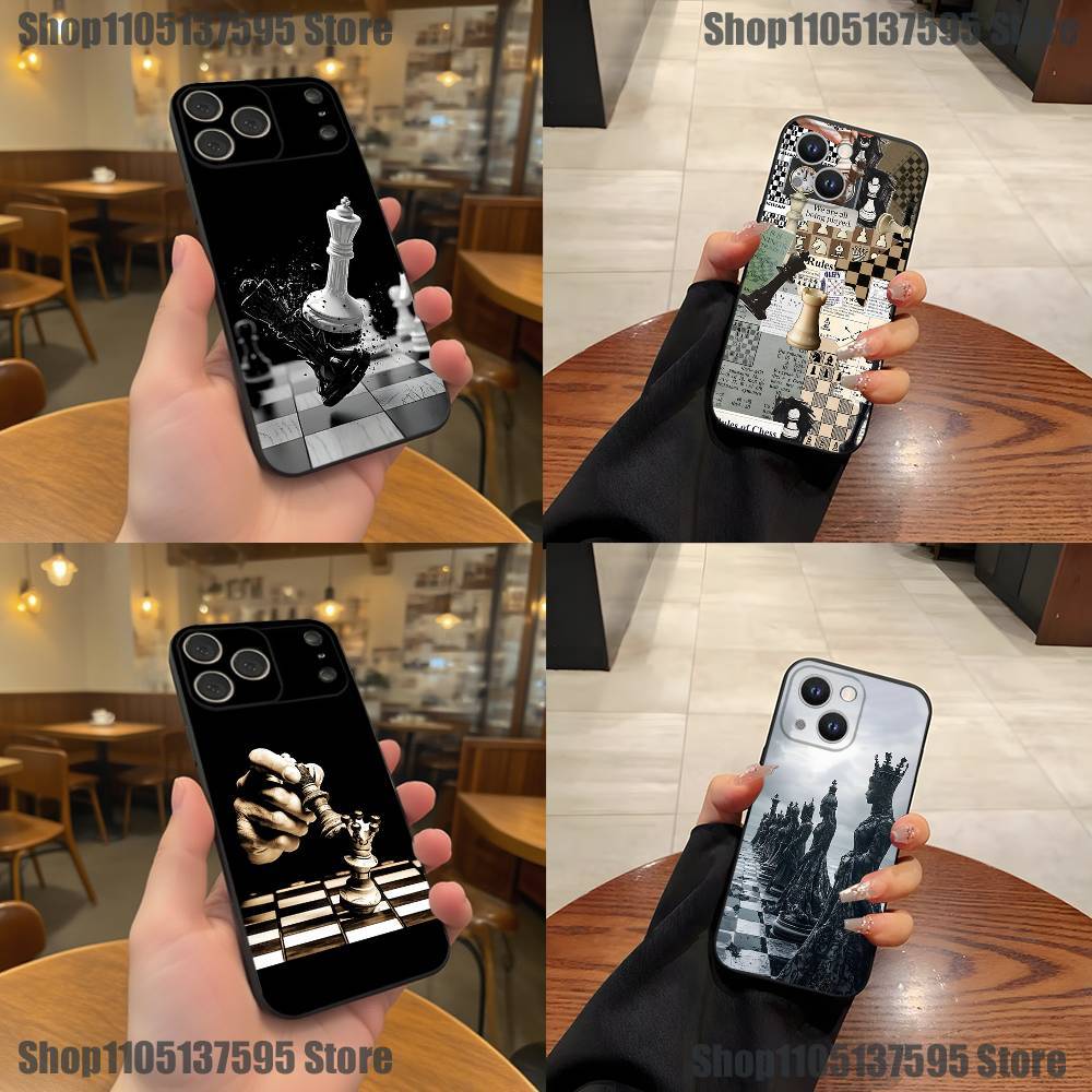 Chess Phone Case For iPhone 17,16,15,14,13,12,11,Pro,XS,Max,XR,Plus,E,SE4,Mini Black Soft Cover