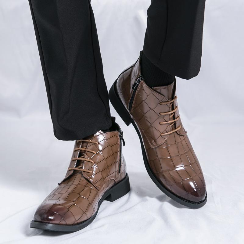 

Британский стиль маленькие кожаные туфли мужские повседневные ретро высокие ботинки Martin корейская версия универсальные новинка 2024 года осенне-зимняя модная обувь 47 верблюд