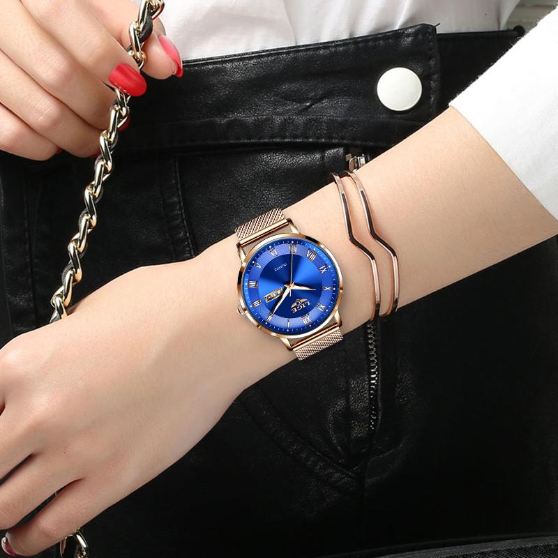 LIGE Damenuhren Ultra dünne Quarzuhr Für Frauen Luxuriöses Armband Armbanduhr Damen Datum Woche Uhr Uhr Relogios Feminino