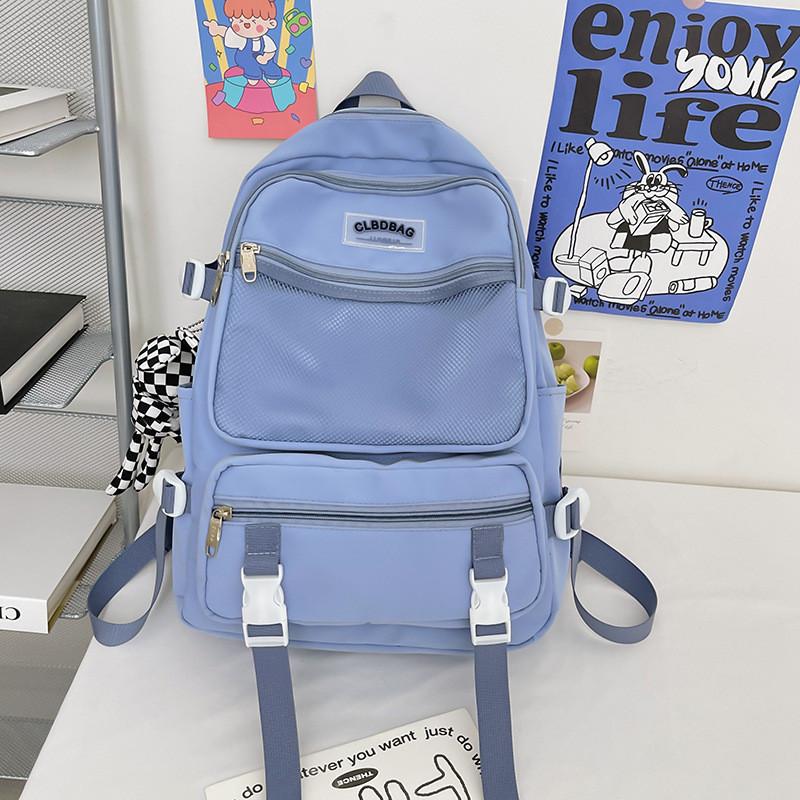 Spacious Ulzzang Nylon Backpack For High School Girls With Soft Handle And Zipper Pocket