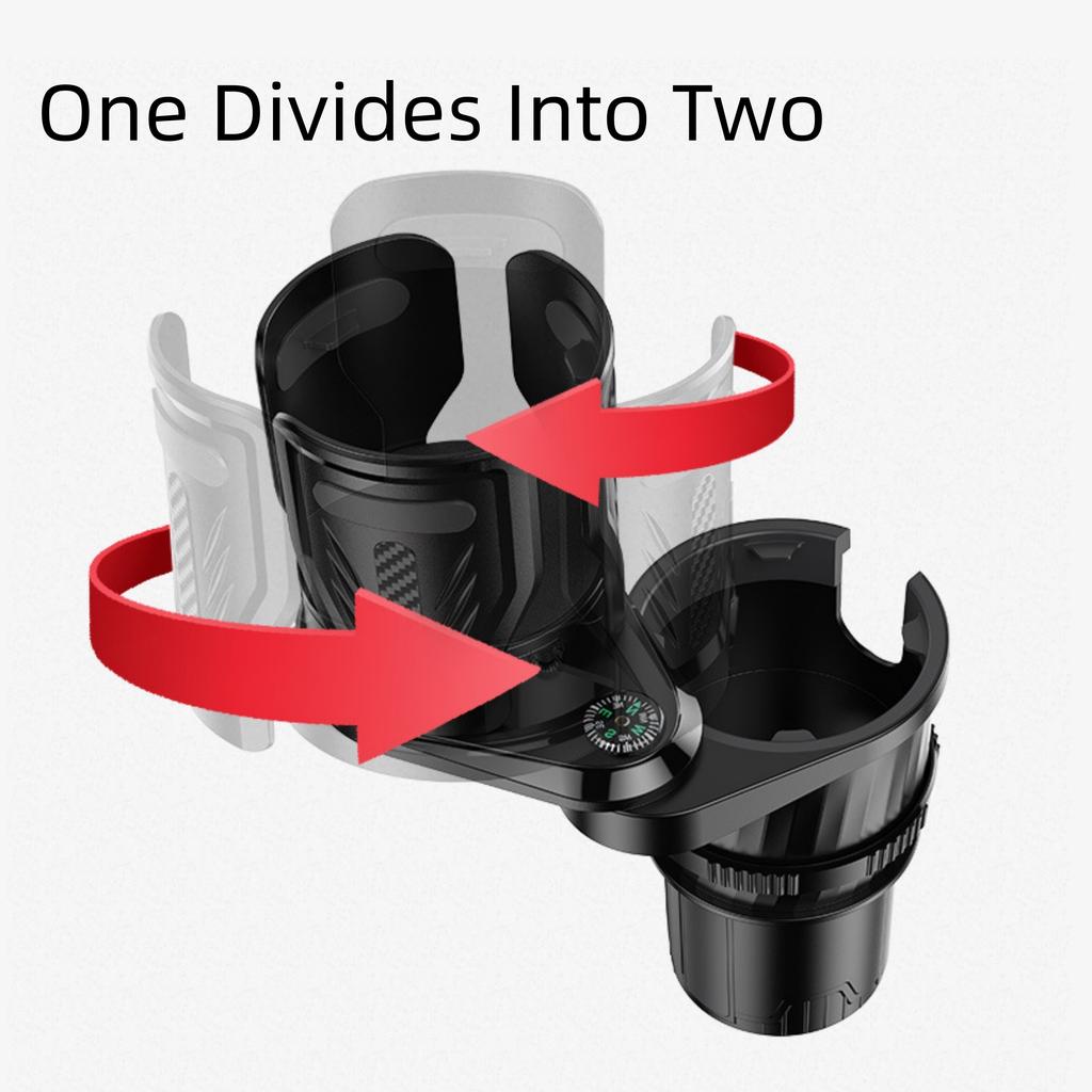 Car Cup Holder Expander Dock with Compass Compatible for One Existing Cup Holder-Upgrade To Two Holders,360°Adjustable Noise-Free Cup Holder Expansion