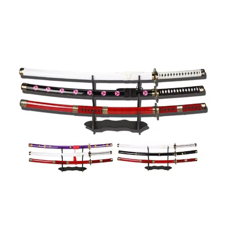 3-piece Set of 104cm/41in Wooden Sword Anime Character Roronoa Zoro Knife Role-playing Props with Belt and Knife Holder Included