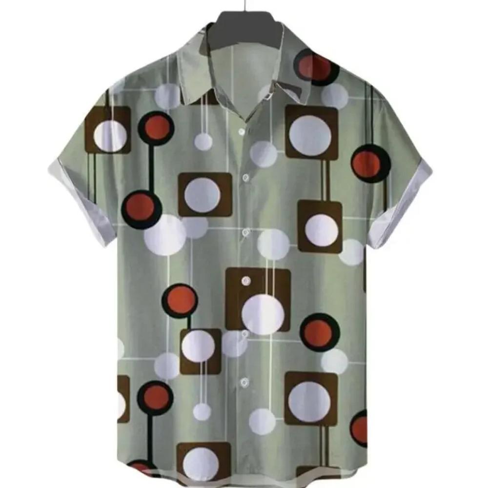 Hawaiian Casual Men's Short Sleeved Shirt, Cartoon Pattern, Retro Fashion Clothing, Retro Style, Summer Vacation, Social Men's Shirt