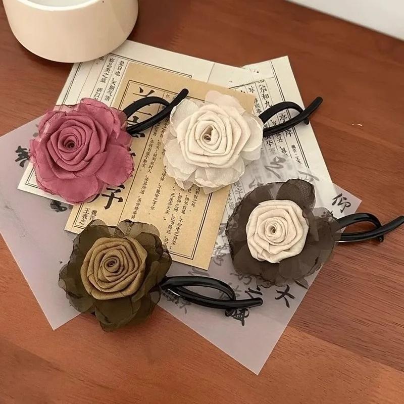 New Dried Rose Flower Twist Clip Hairpin for Women's New Hair Clip on The Back of The Head Headdress Hair Accessories