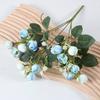 Artificial Flower with Green Leaves 15 Head Fake Silk Flower DIY Wedding Floral Arrangement Home Office Party Faux Bloom Decoration