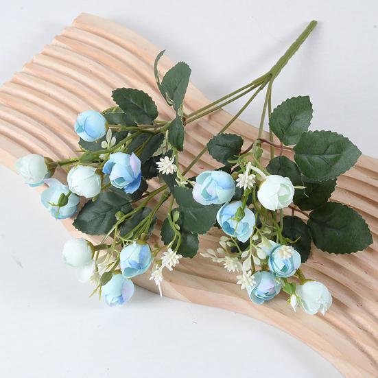 Artificial Flower with Green Leaves 15 Head Fake Silk Flower DIY Wedding Floral Arrangement Home Office Party Faux Bloom Decoration
