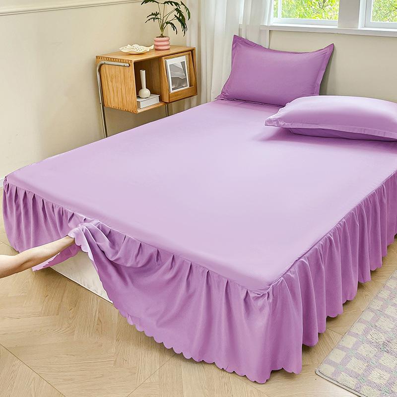 

White Ruffled Bed Skirt Solid Color Dust Ruffle Cover with Elastic Cotton Washed Bedspread Non-Slip Mattress Protector Four Season Universal Bedding 48x74cm 2pcs pillowcase
