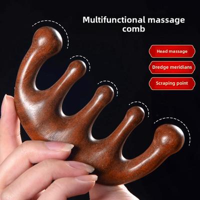 Meridian-Massagekamm, fünfzackiger, griffloser chinesischer Akupunktur-Kopfkamm, Durchblutungsförderung, Sandelholz-Kopfhaut-Meridiankamm
