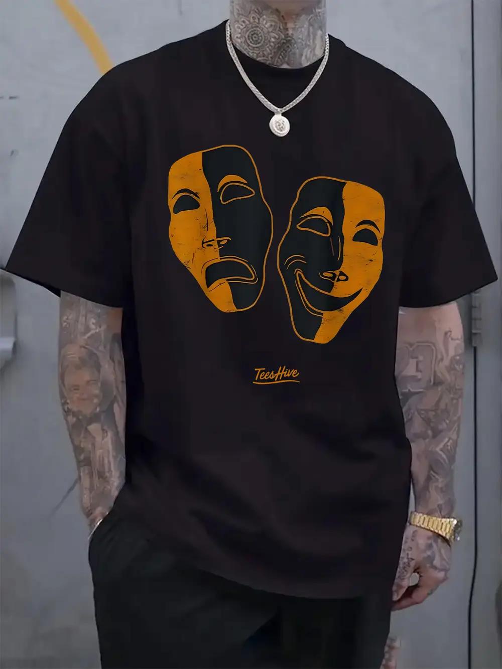 

Drama Mask Print T-shirt - Casual Crew Neck M