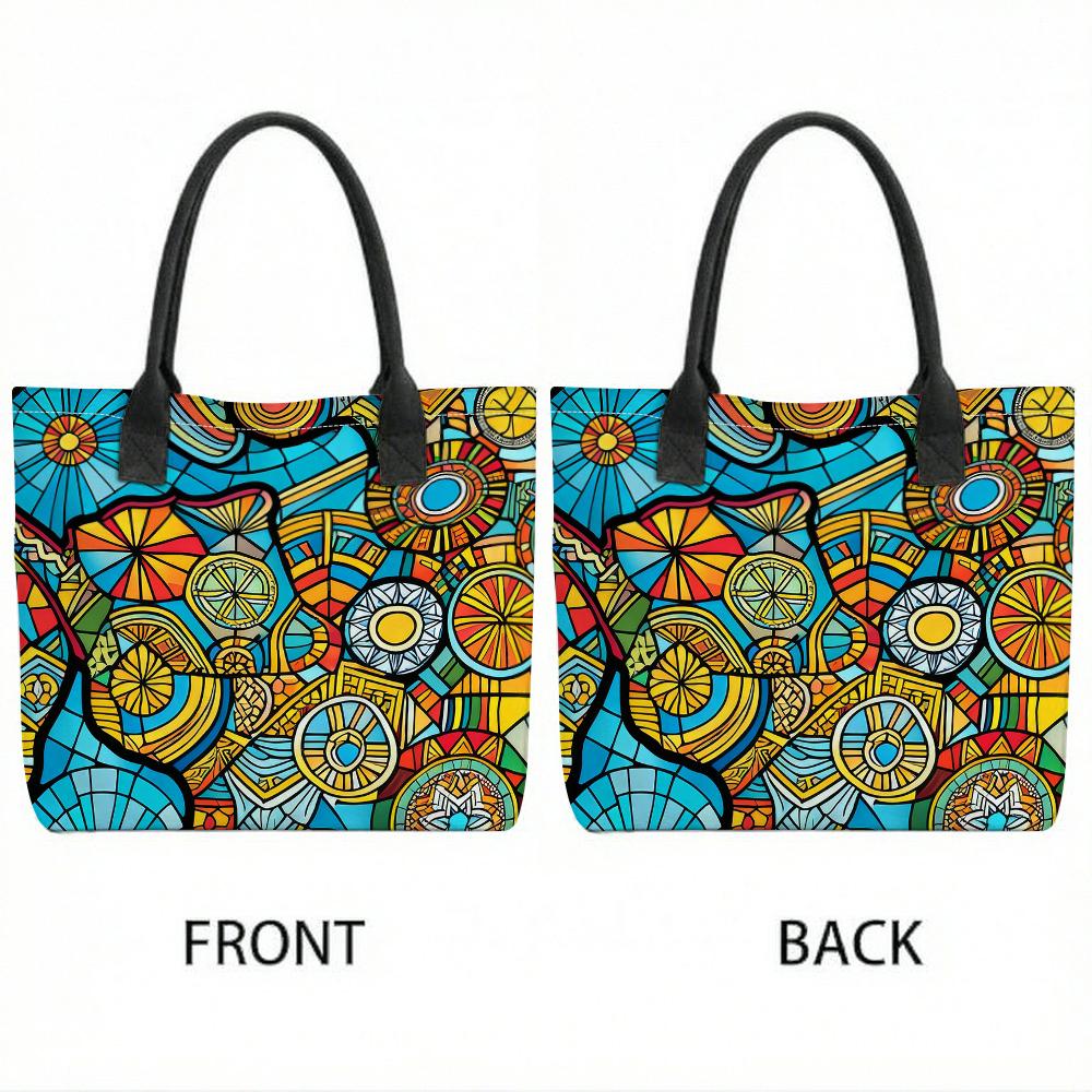  Colorful Mosaic Printed Tote Bag Large Capacity Casual Shoulder Bag for Daily Use