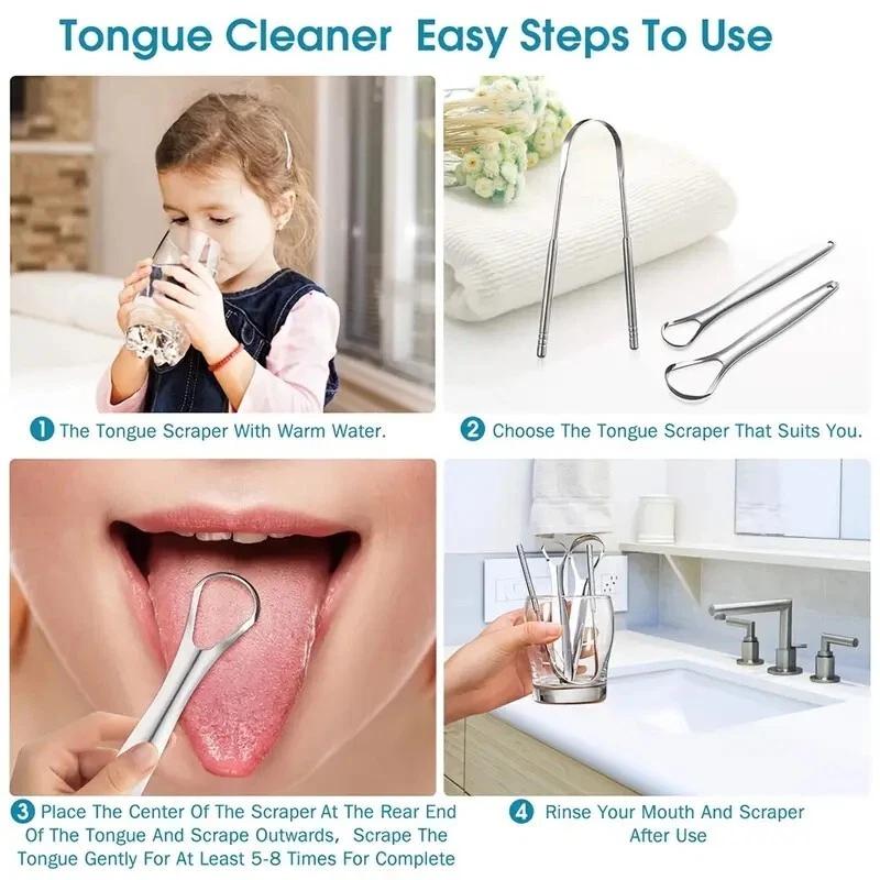 Reusable Stainless Steel Useful Tongue Scraper Cleaner Fresh Breath Cleaning Coated Tongue Oral Hygiene Care Tools