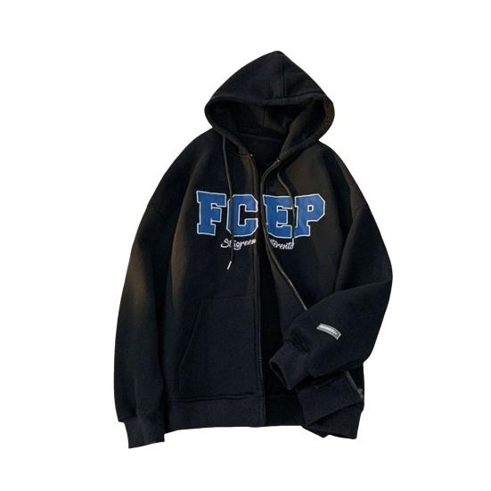 

Мужское осенне-зимнее пальто с капюшоном, свободный кардиган на молнии с капюшоном и вышитыми буквами, верхняя одежда с 3XL чёрный