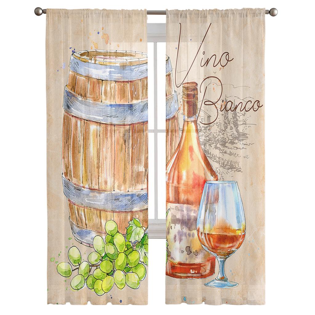 Summer Autumn Wine Barrel Vintage Sheer Curtains for Bedroom Living Room Voile Window Curtains Tulle Curtains for Kids Room