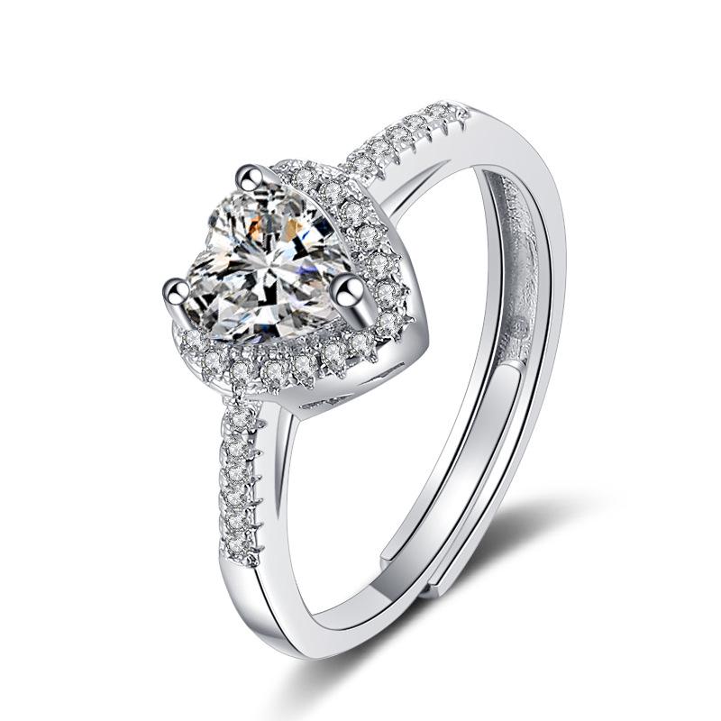 Douyin Live 8 Hearts & Arrows Moissanite Imitation Heart Ring - Women's Adjustable Open Design Fashion Jewelry.