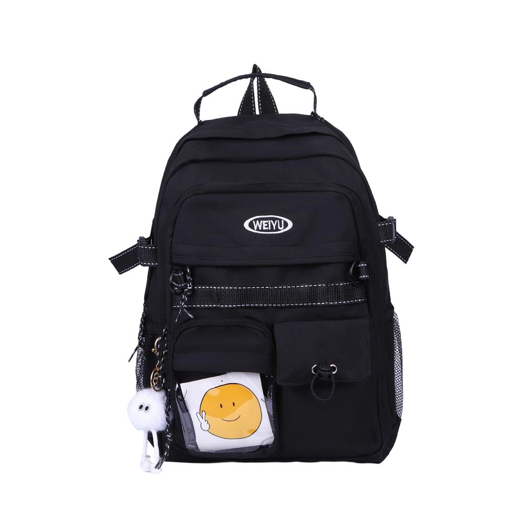 Junior and high school large-capacity class schoolbag female solid color simple leisure travel backpack fashionable canvas versatile backpack