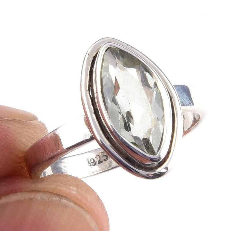 

Natural Green Amethyst Gemstone Handmade 925 Solid Sterling Silver Ring S.6 P3H20
