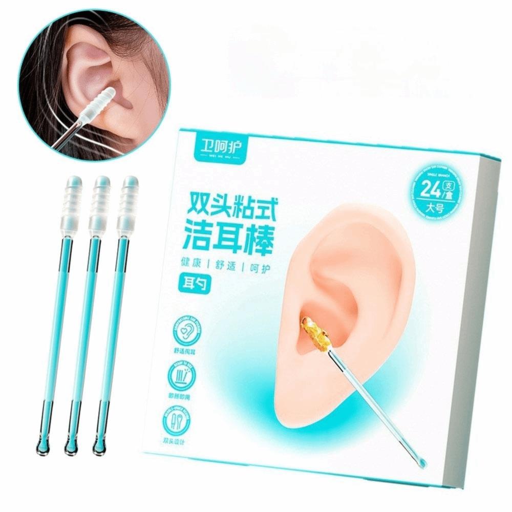 24Pcs/Box Disposable Disposable Ear Swabs Double Head Soft Sticky Ear Digger Ear Cleaner Sticky Earwax Remover Stick