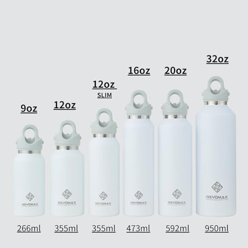 [REVOMAX Official] 16oz 473ml Carbonated Stainless Steel Bottle, Keeps Drinks Hot for 18 Hours, Cold for 36 Hours, Vacuum Insulated, Gift Idea, REVOMA