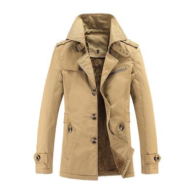 Verdickter Trenchcoat für Herren, langärmelig, Baumwolle, lässige Businessjacke, warme Kleidung für Herbst und Winter