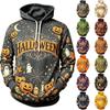 Men's Casual Hooded Long Sleeve Top with Halloween Print for Holiday Events