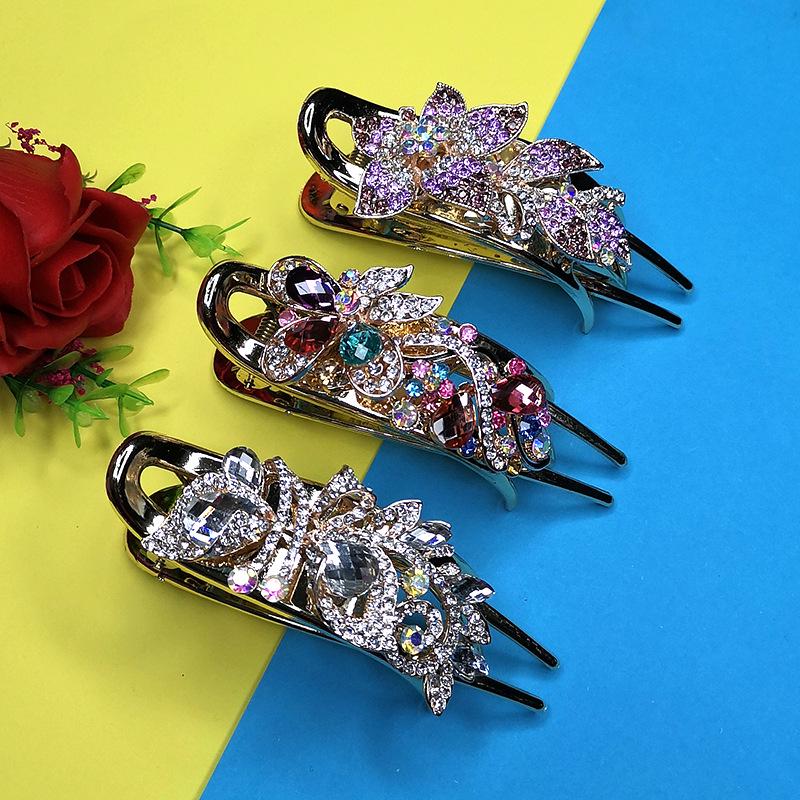 Elegant Korean Hair Bun Rhinestone Black Claw Clip