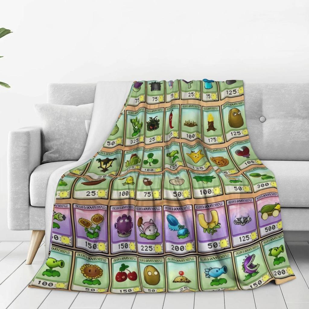 Game P-Plants-vs-Zombie Printed Warm Blanket Picnic Plush Throw Blanket Graphic Couch Chair Flannel Bedspread Sofa Bed Cover